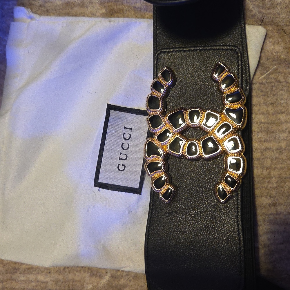 Chanel Black Belt with Gold Accents